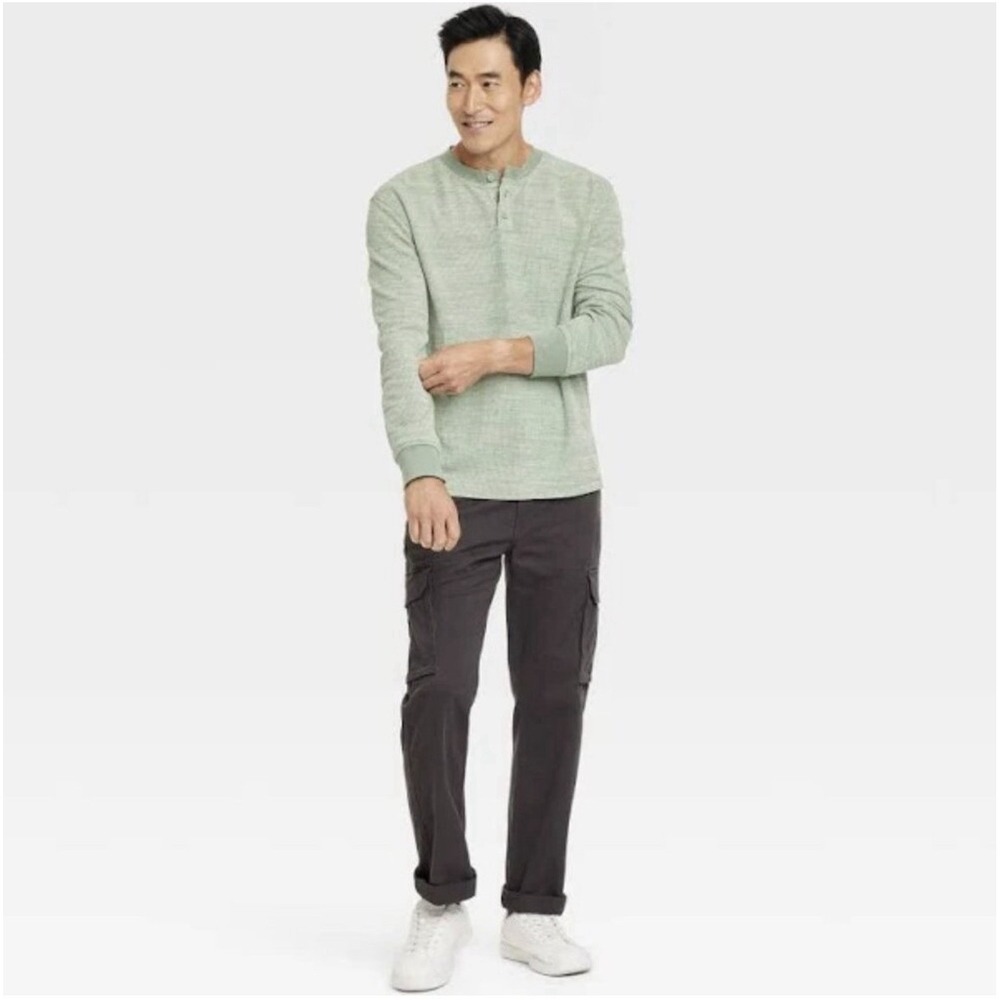Goodfellow & Co Men’s Sage Green Textured Henley Shirt Med Coastal Casual Fall